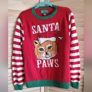 Ugly Christmas Sweater Santa Paws Cat Size Large.